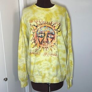 Casual Sublime Crew Neck Loose Fit Sweatshirt yellow and cream tie dye